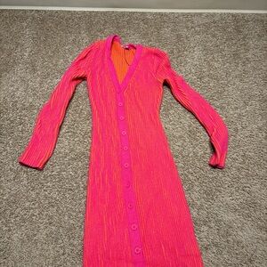 Fashion Nova Hot Pink Long Sleeve Dress